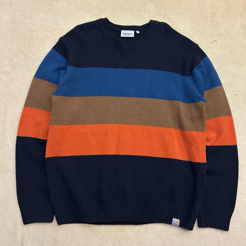 Carhartt WIP Work In Progress Goldner Lambs Wool Knit Striped Sweater Large